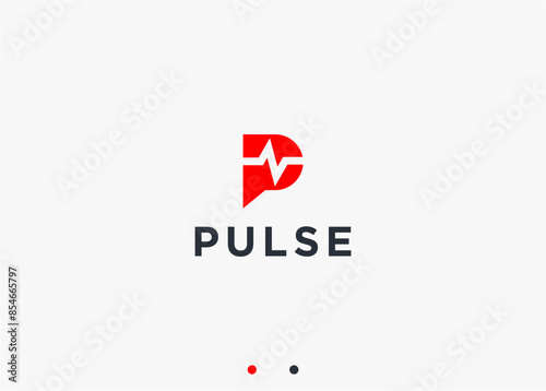letter p with pulse logo design vector silhouette illustration
