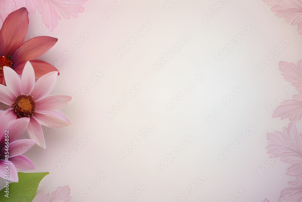 Pink flowers creating a romantic border on a soft background Pink flowers creating a romantic border on a soft background