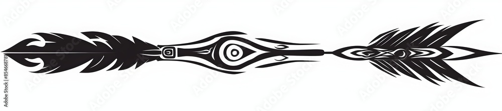 Elegant Black Arrow with Tribal Spiral on White Background long title Elegant black arrow with intricate tribal spiral against a clean white Elegant Black Arrow with Tribal Spiral on White Background long title Elegant black arrow with intricate tribal spiral against a clean white
