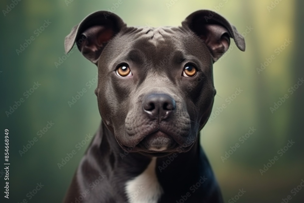 Portrait of a cute staffordshire bull terrier in front of pastel gray background Portrait of a cute staffordshire bull terrier in front of pastel gray background