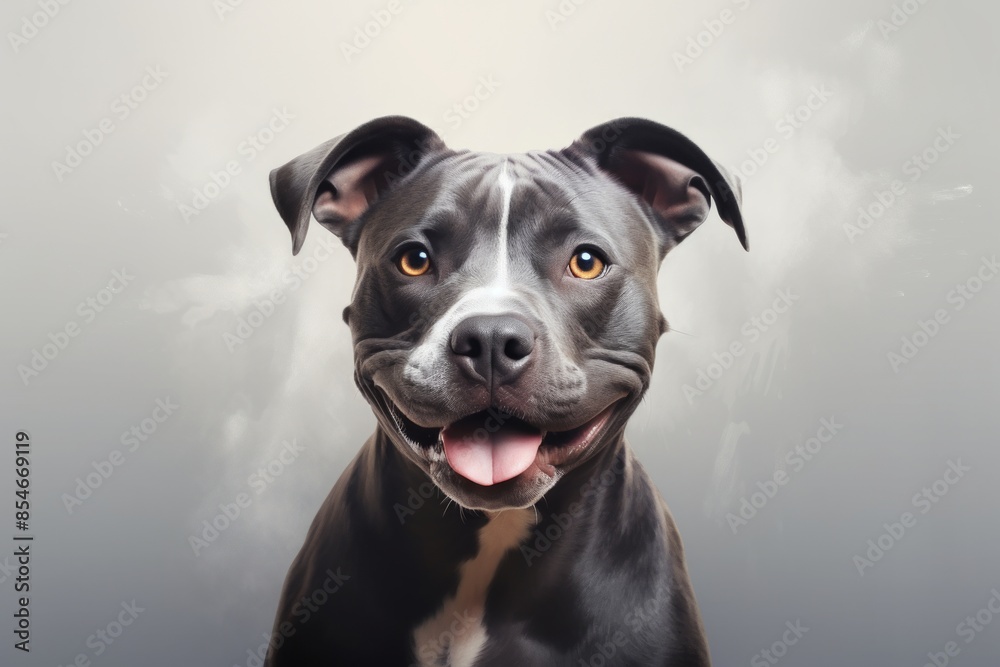 Portrait of a cute staffordshire bull terrier in pastel gray background Portrait of a cute staffordshire bull terrier in pastel gray background