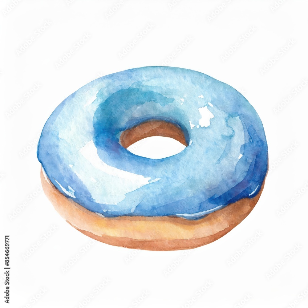 Hand drawn watercolor blue doughnut isolated on white background Hand drawn watercolor blue doughnut isolated on white background