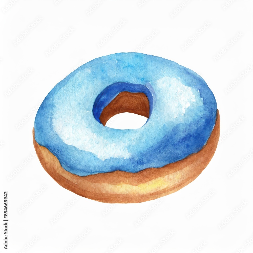Hand drawn watercolor blue doughnut isolated on white background Hand drawn watercolor blue doughnut isolated on white background