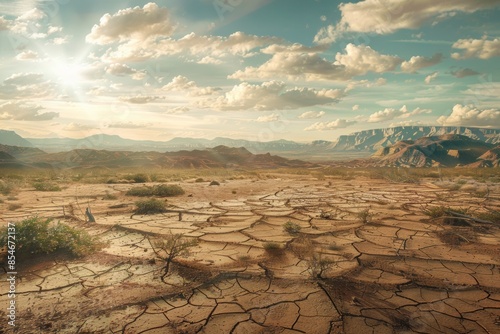 Desertification spreading in arid regions due to climate change, illustrating the expansion of dry and uninhabitable land.