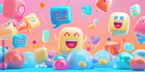 3D social media wallpaper, abstract icons, colorful, cute shapes, advertising banners, website banners