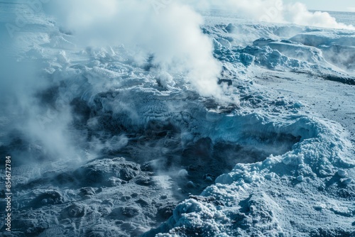 Melting permafrost releasing methane gas, a potent greenhouse gas, into the atmosphere, exacerbating global warming.