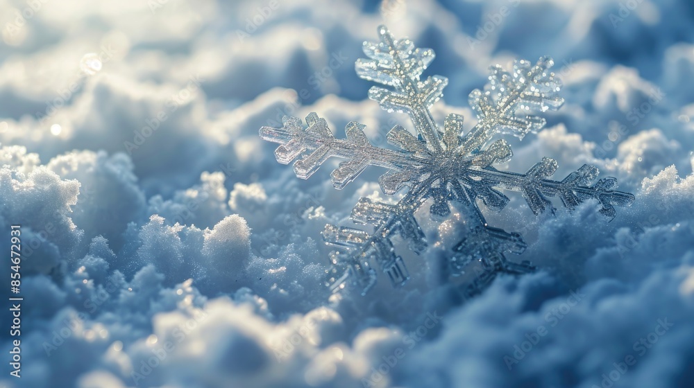 A single snowflake rests atop a pile of fresh fallen snow A single snowflake rests atop a pile of fresh fallen snow