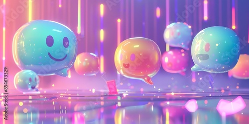 3D social media wallpaper, abstract icons, colorful, cute shapes, advertising banners, website banners