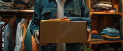 The person holding a box photo