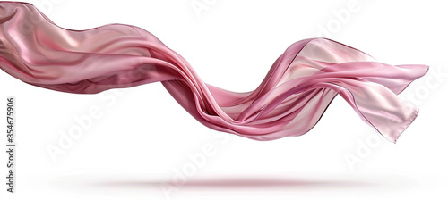 Pink Long Silk or Satin Fabric Floating Isolated on White Background