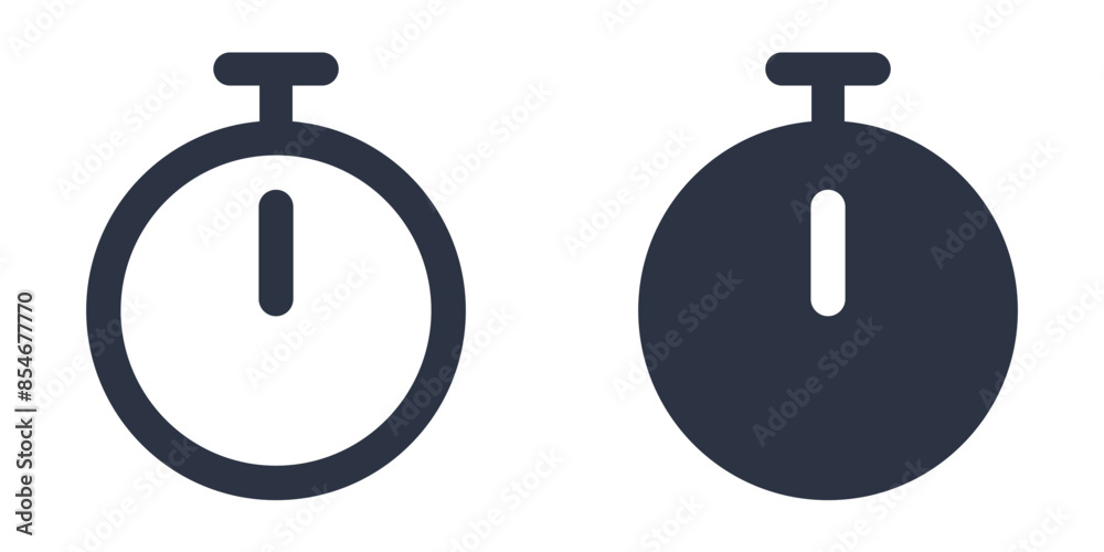 Stopwatch or timer simple icons set designed in filled, outline, line and stroke style Stopwatch or timer simple icons set designed in filled, outline, line and stroke style