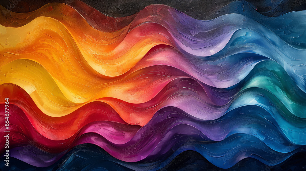A close-up of an abstract painting featuring vibrant, wavy lines in shades of yellow, orange, red, purple, and blue. A close-up of an abstract painting featuring vibrant, wavy lines in shades of yellow, orange, red, purple, and blue.