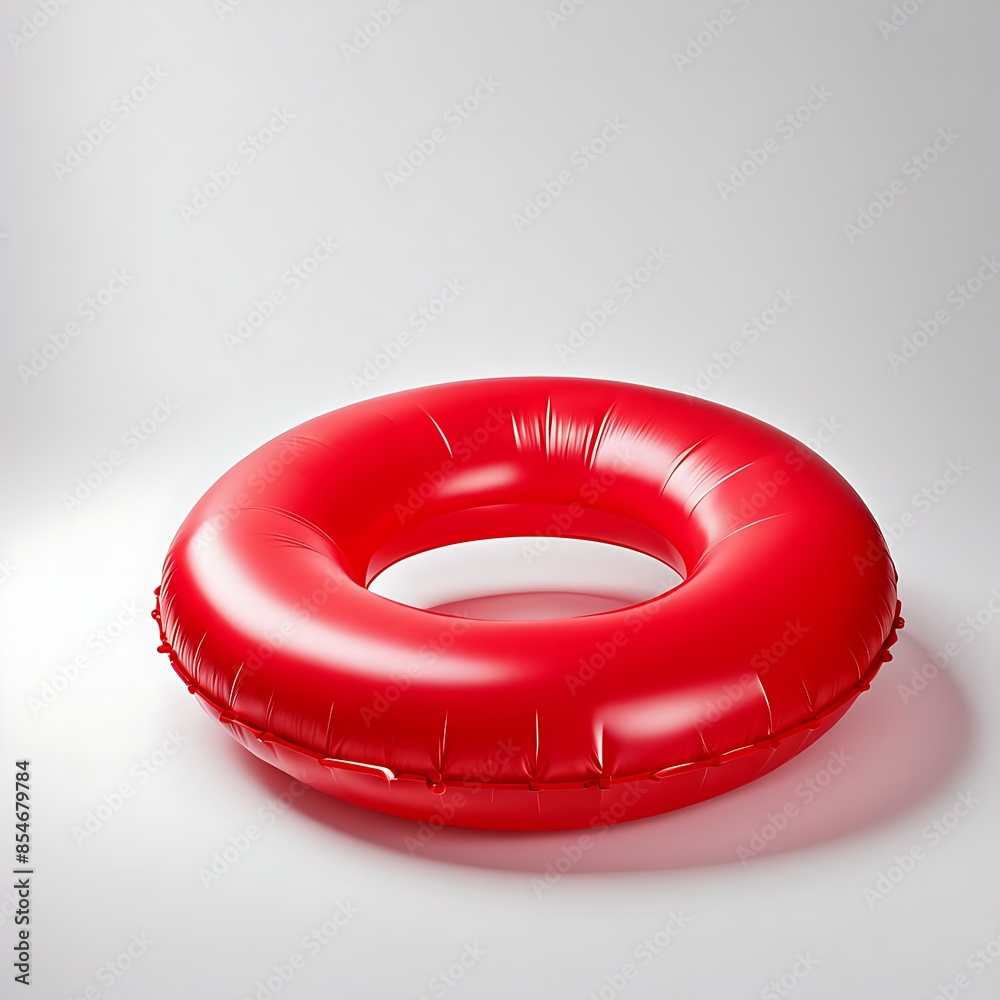A red inflatable swim ring floating in water, isolated on a white background. Ideal for enjoying summer beach outings and relaxation A red inflatable swim ring floating in water, isolated on a white background. Ideal for enjoying summer beach outings and relaxation