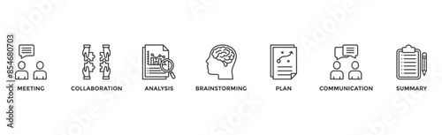 Brief banner web icon vector illustration concept for a briefing of business plan with an icon of meeting, collaboration, analysis, brainstorming, plan, communication, and summary