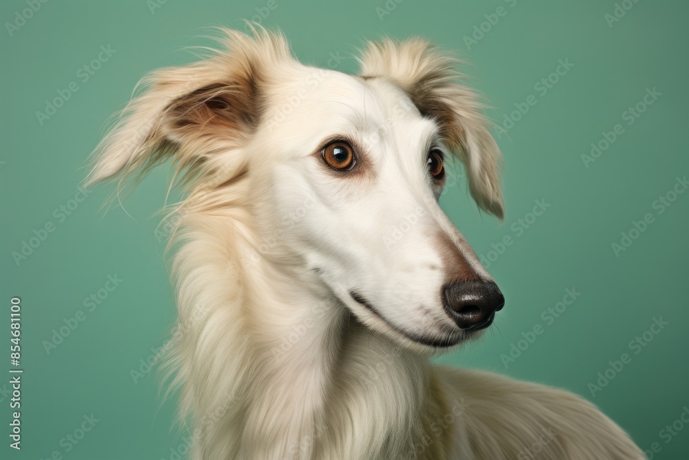 Portrait of a cute borzoi isolated on soft green background Portrait of a cute borzoi isolated on soft green background