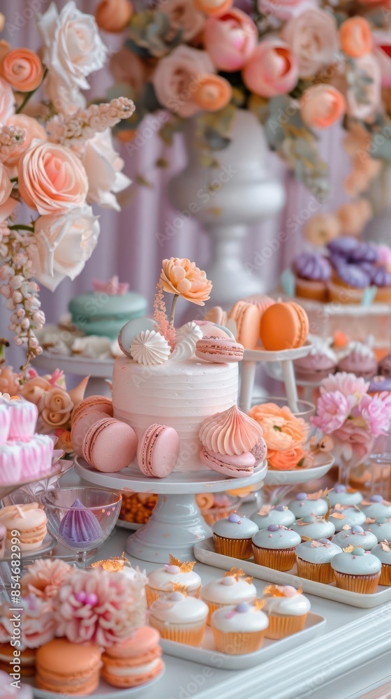 A delightful assortment of desserts, including cupcakes, macarons, and pastries