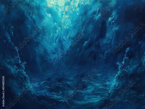 Wallpaper Mural Abstract deep blue underwater scene with swirling currents and light rays, creating a mysterious and ethereal ocean atmosphere. Torontodigital.ca