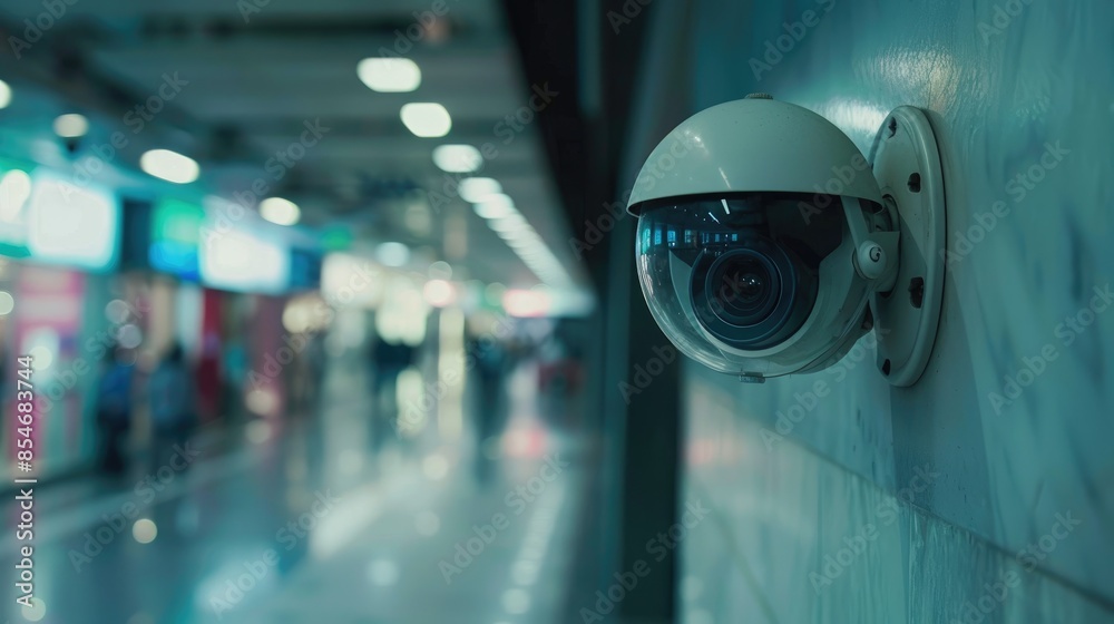 Security camera on store wall viewed up close Security camera on store wall viewed up close