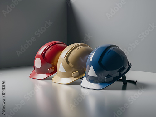 Yellow And Blue safety Helmet white backgrounds. Ai generative photo