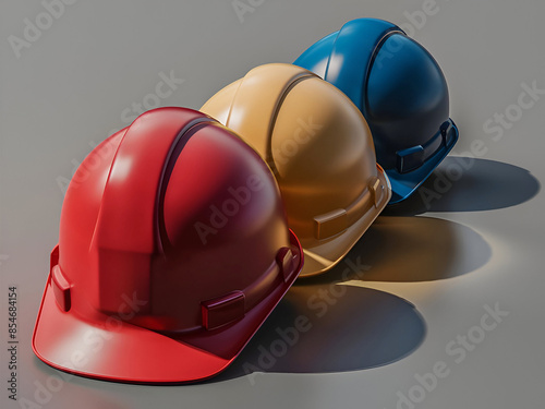 Yellow And Blue safety Helmet white backgrounds. Ai generative photo