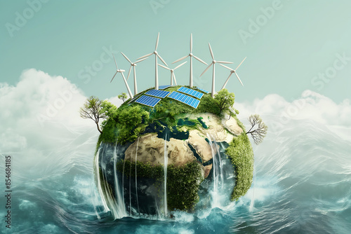 A vibrant green planet Earth with swirling blue oceans, showcasing our world's environment