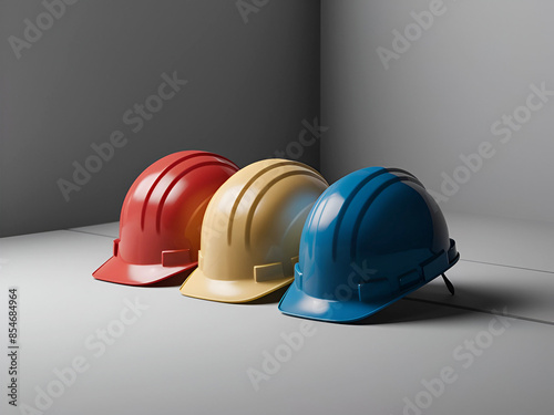 Yellow And Blue safety Helmet white backgrounds. Ai generative photo