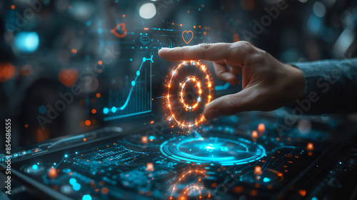 Asset Management: Businessman Touching the Asset Management Icon and Global Technological Networking. Optimization, Efficiency, Growth.........