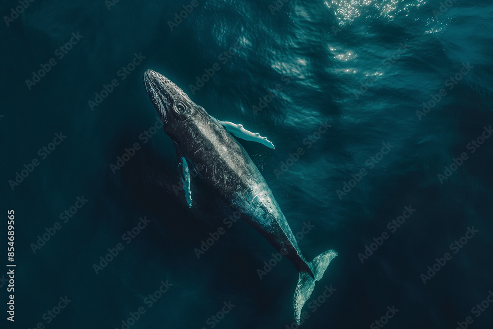 Fototapeta premium Whale swims in the ocean