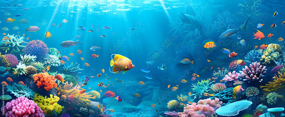 Naklejka premium underwater Immerse yourself in a breathtaking scene teeming with colorful fish and coral.