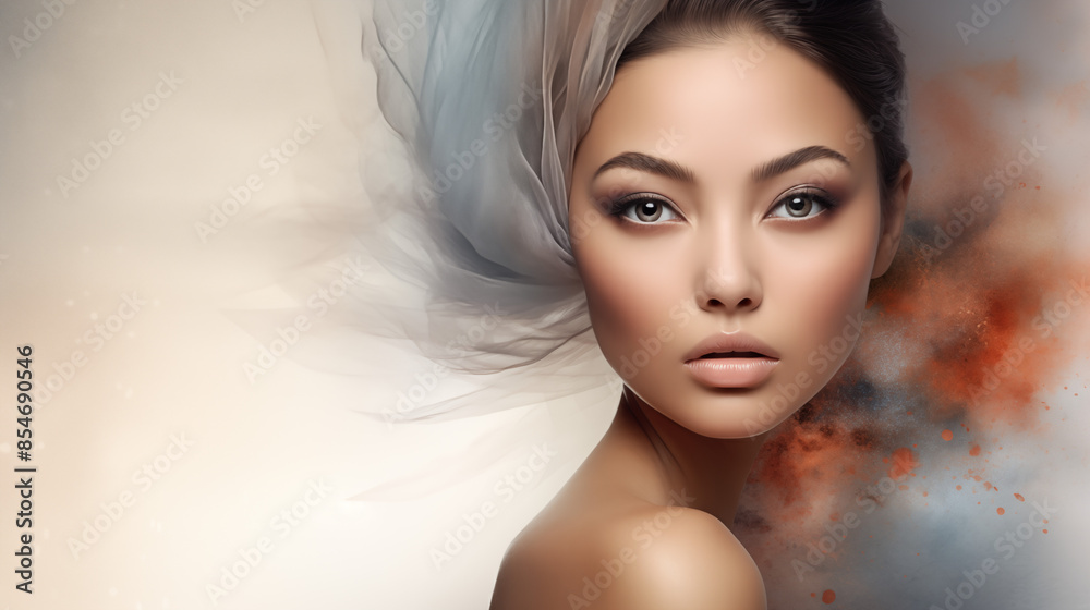 Beautiful woman, girl. Female model with Extraordinary amazing Hairstyle and Flawless professional Makeup. AI Generative. Beautiful woman, girl. Female model with Extraordinary amazing Hairstyle and Flawless professional Makeup. AI Generative.
