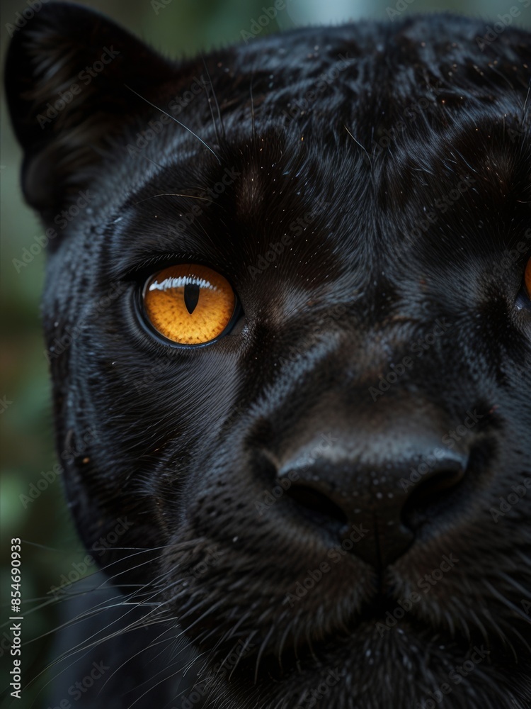 A close up portrait of a black panther with piercing golden eyes A close up portrait of a black panther with piercing golden eyes