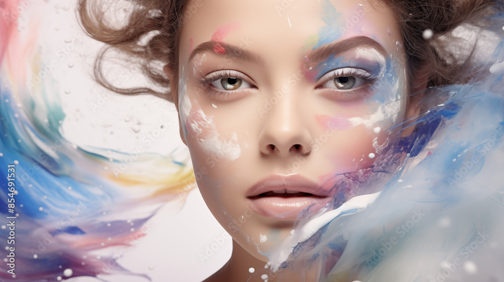 Beautiful woman, girl. Female model with Extraordinary amazing Hairstyle and Flawless professional Makeup. AI Generative. Beautiful woman, girl. Female model with Extraordinary amazing Hairstyle and Flawless professional Makeup. AI Generative.