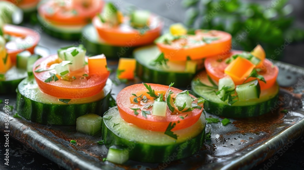 Cucumber and Tomato Appetizers with Parsley