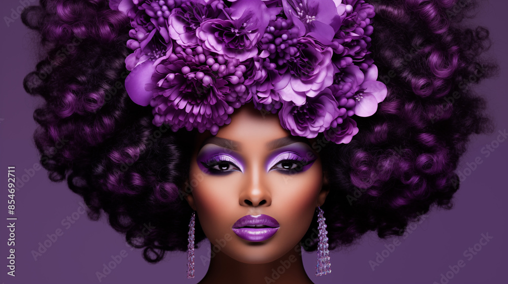 Naklejka premium Beautiful woman, girl. Female model with Extraordinary amazing Hairstyle and Flawless professional Makeup. AI Generative.