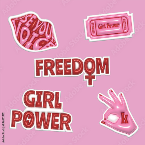 3D Vector Stickers Girl Power 
