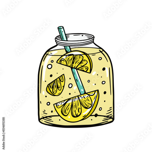 A fun doodle of lemonade in a Mason jar with a straw, perfect for a sunny summer day