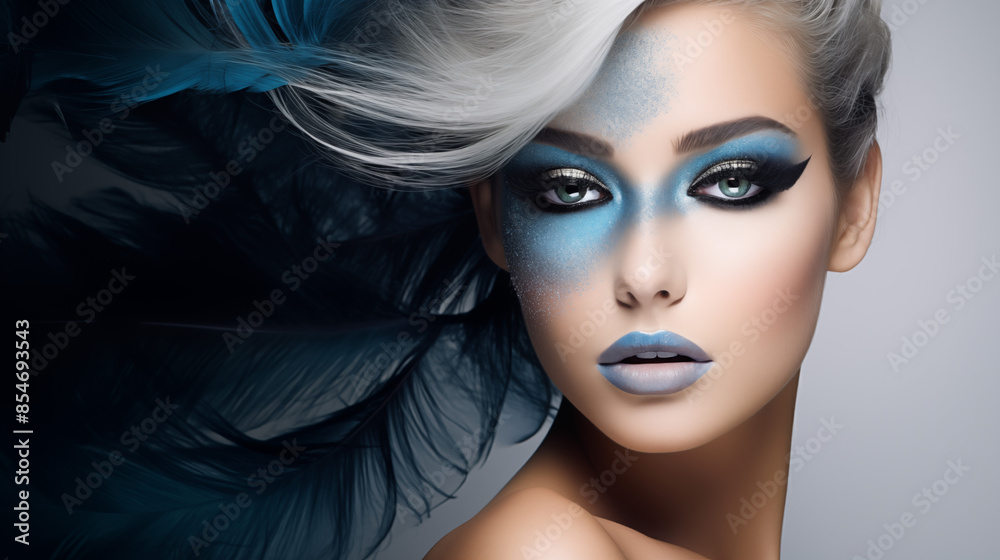 Beautiful woman, girl. Female model with Extraordinary amazing Hairstyle and Flawless professional Makeup. AI Generative.