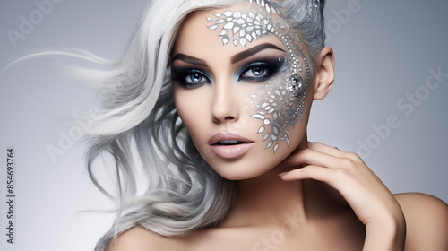 Beautiful woman, girl. Female model with Extraordinary amazing Hairstyle and Flawless professional Makeup. AI Generative.