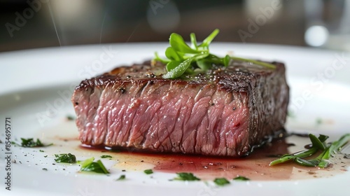 Tender medium rare steak for midday meal photo