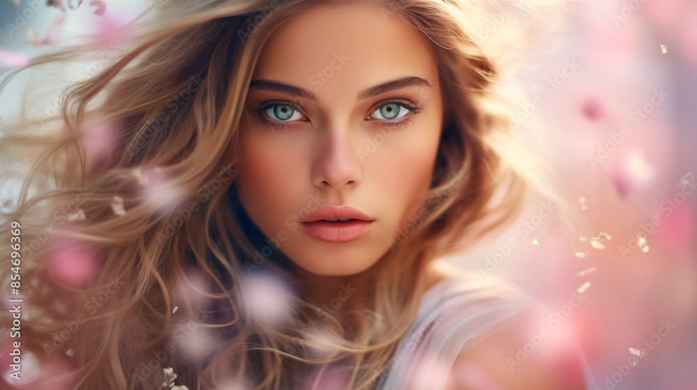 Beautiful woman, girl. Female model with Extraordinary amazing Hairstyle and Flawless professional Makeup. AI Generative. Beautiful woman, girl. Female model with Extraordinary amazing Hairstyle and Flawless professional Makeup. AI Generative.
