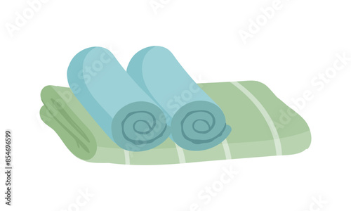 Folded and rolled towels for bath, toilet and beach, laundry pile vector illustration