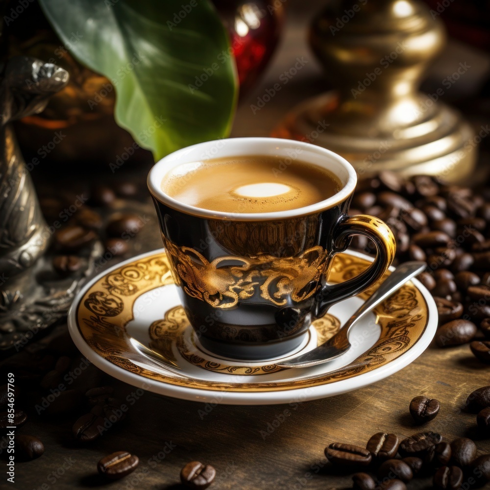 a cup of coffee with a leaf on the top a cup of coffee with a leaf on the top