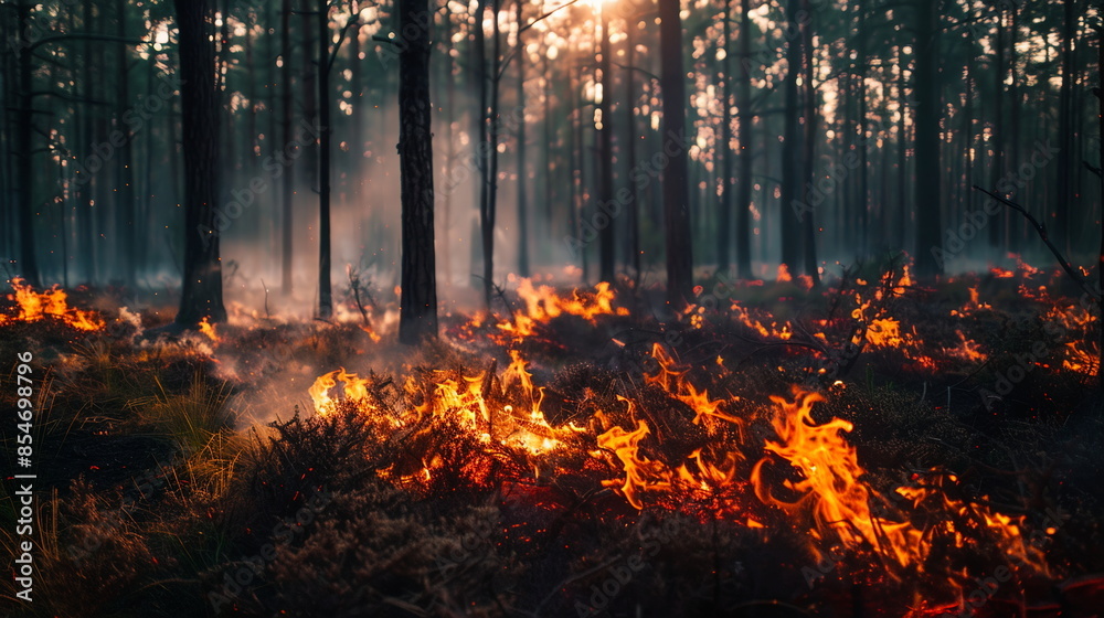 A controlled burn being conducted by forest management authorities to reduce fuel buildup and prevent the spread of wildfires, illustrating proactive fire management strategies. Nature Sustainability A controlled burn being conducted by forest management authorities to reduce fuel buildup and prevent the spread of wildfires, illustrating proactive fire management strategies. Nature Sustainability