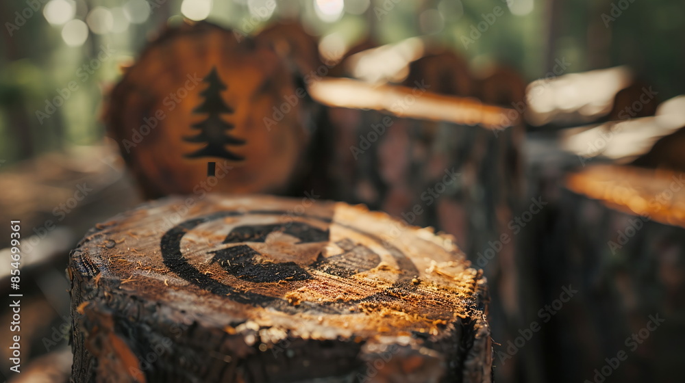 A forest certification label indicating sustainably managed timber products, empowering consumers to make environmentally responsible purchasing choices. Concept Nature Conservation, Sustainability A forest certification label indicating sustainably managed timber products, empowering consumers to make environmentally responsible purchasing choices. Concept Nature Conservation, Sustainability
