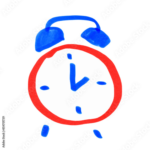 Felt pen hand drawn vector illustration of child drawing of alarm clock