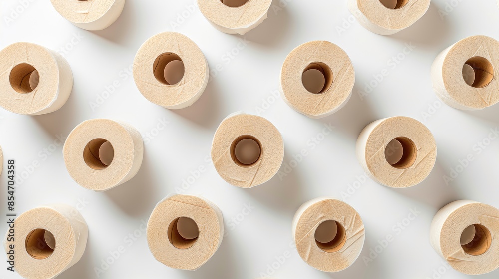 Toilet paper rolls arranged on a white background Toilet paper rolls arranged on a white background