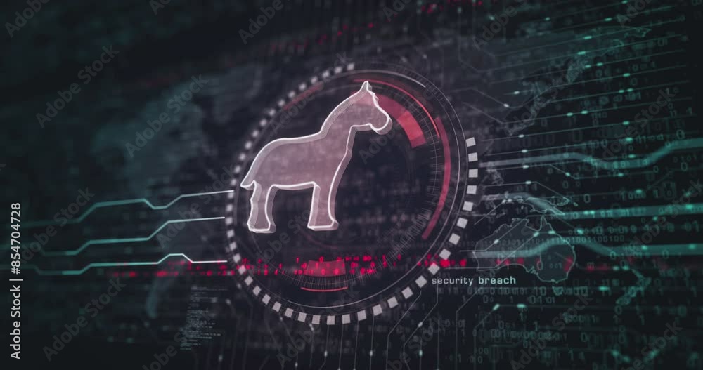 Trojan virus cyber crime and security breach symbol abstract digital ...