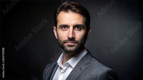 business portrait, studio photography, black solid background, 35 years old European male