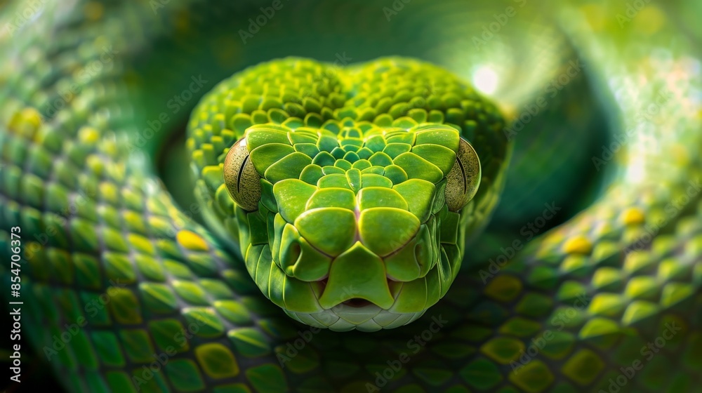 Close-up of a Vibrant Green Snake, Generative AI