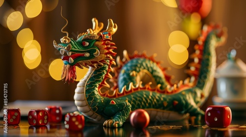 Wallpaper Mural Vibrant Chinese Dragon with Dice - Generative AI Torontodigital.ca